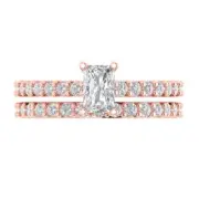 1.61ct Emerald & Round Cut Engagement Ring bridal Set Band14k Rose Solid Gold