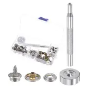 20 Sets Stainless Screw Snap Kit 10mm Copper Snaps Button with Tool, Silver Tone