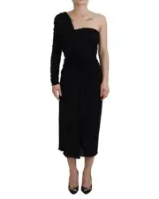Preloved Dolce & Gabbana OneShoulder Knotted Midi Dress Women Black Dresses