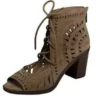 Breckelles Gabby Lasercut Stacked Chunky Heel Peep Toe Sandal