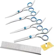 8pcs Set Teeth Cut Scissor Hair Cutter for Pet Dog Barber Scissor Pet Hairdressing Scissors Dog Hair Styling Tools Blue