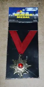 VINTAGE 1994 Dracula Medallion Vampire Gold Necklace Halloween Costume RED STONE