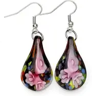 [KOFISNI] Colorful Murano Style Glass Flower Drop Earrings Murano Glass Teardrop Shape Dangle Earrings Handmade Glass Geometric Earrings for Women Trendy Jewelry Birthday Gifts