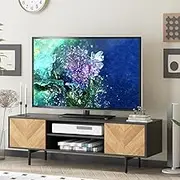 Merryluk Black TV Entertainment Unit Stand,Modern Entertainment Center with Storage Shelves & Doors for 45–65 Inch TVs,Living Room or Bedroom Media Console