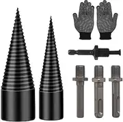 Wood Splitter Drill Bit 42mm + 32mm with Anti-Slip Gloves and 4 Drilling Handles, Log Splitter Drill Bit Kindling Splitter for Wood Splitting Drill Bit Heavy Duty Firewood Splitter Drill (42mm+32mm)