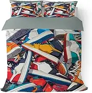 Sneakerl Shoes Duvet Cover Set Twin Size, Basketball Cool Multicolor Sports Funny Bedding Set 3 Pieces Soft Microfiber Quilt Cover for Kids Boys Teens Room Decor, Comforter Cover with 2 Pillowcase