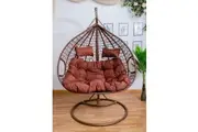 Hanging Egg Chair Double Seat - Brown Basket & White Cushion
