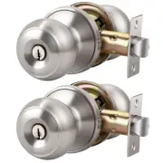 2 Pack Brushed Nickel Door Knob with Lock and Key, Keyed Alike, Exterior Keye...