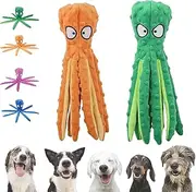 Whiskerspot Octopus Dog Toy, Eco-Friend Octopus Plush, Stuffing Free No Stuffing Plush Dance Octopus Toy, Durable Interactive Chew Toys for Small, Medium and Large Dog (Orange+Green)