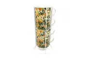 4pc Urban Cassia Floral Stacked 300ml Ceramic Mugs w Metal Rack Cup GRN YLW
