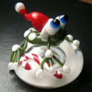 Boomwire - Glass Christmas Santa Frog mini paperweight lampwork art handmade