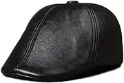 KJIASDFE Winter Hats,Men's Leather Beret Cap Cowhide Newsboy Cap Vintage Cap Flat Cap Winter 55-60cm Black