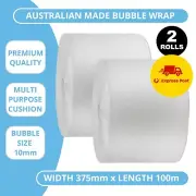 2x Bubble Wrap 375mm x 100m Cushioning Clear Bubbles Size 10mm 100 Metres Roll