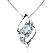 Shell Style Oval Aquamarine and Diamond Pendant