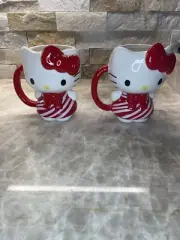 New Hello Kitty Christmas Candy Cane Stripe Mug Cup 3D Red White Sanrio