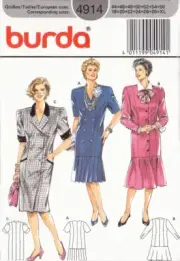 Burda 4914 Sewing Pattern, Dress, Size 18-28+XL, Uncut, Factory Folded