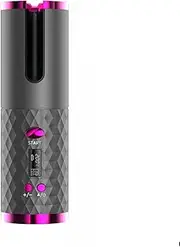 YJYJ Auto Hair Curler, Cordless Automatic Curling Iron with LCD Display Adjustable Temperature & Timer,Portable Rechargeable Rotating Ceramic Barrel Curling for Hair Styling,Gray