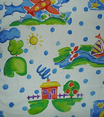 DESIGNERS GUILD Toy Box Boats Planes White Blue Cotton New Remnant
