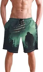 [XYMZR] Sasquatch Forest America Men's Swim Trunks Quick-Dry Bathing Suit Swimming Board Shorts S
