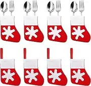 Trimming Shop 8 Pcs Mini Red Santa Sock Cutlery Holders - Felt Christmas Stocking Tableware Bags for Silverware, Fork Spoon Storage Bag Xmas Dinner Table Decorations, Tree Ornaments & DIY Decoration