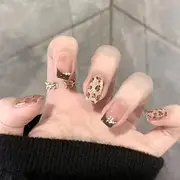 Pack of 30 French Press on Nails Short Square Artificial Nails Leopard Print Fingernails for Sticking Black Edge Pink Adhesive Nails Set Acrylic Nail Tips Women Spring Summer Nail Accessories