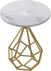Exquisite C-S-Qing-Desk Marble Coffee Table, Creative Golden Metal Round Side Table Living Room Cafe Bar Table Balcony Bedroom Sofa Side Table(Size:50 * 50 * 62CM,Color:A)