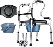Foldable Bedside Commodes Chair, Height-Adjustable Toilet Shower Chairs with Armrests and Bucket, Non-Slip Wheelchair Commode Toilet Chair Seat
