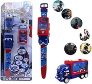 Pull Back car Electronic Clock Cartoons,3D Projection of Clock for Kids, 6 Pictures with Anime Toy,boy Girl Gifts,Captain America