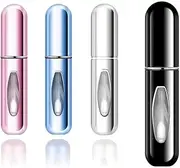 Mini Refillable Perfume Atomizer Perfume Travel Refillable Empty Spray Bottle Atomizer for Traveling and Outgoing 4 packs/set (Black, Blue, Silver, Pink)
