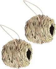 CAXUSD 2pcs Hand Woven Natural Grass Bird Nesting House Safe Parrot Hammock for Indoor and Outdoor Use Aesthetic Home Decoration for Garden and Window