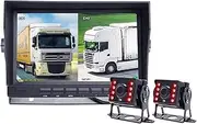 GPS Car Navigator, 7 Inch IPS Screen Truck Bus Vehicle DVR Recorder Monitor with 2 Channels Front Rear View AHD IR Car Camera for Car Truck RV(10M 1PCS Camera)