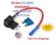 50x STANDARD Add-A-Circuit Fuse Tap Holder 16 AWG Gauge Car Auto Truck +15 Amp
