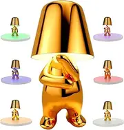 Thinker Lamp Collections, Golden Man Statue Table Lamp Multicolor Bedside Touch Desk Lamp Cordless Rechargeable Battery Operated Nightstand Night Light for Home, Office, Bedroom (Mr Why Lamp)