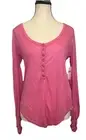 Anthropologie Pilcro PINK Long Ruched Sleeve Snap Front Modal V Neck Top-S NEW