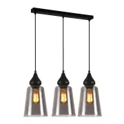 Jerez 3 Glass Pendant Lights - Linear Base - Matte Black/Smoked