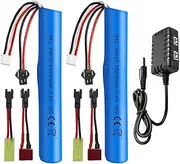 2PCS 7.4V 10C 3000mAh with SM-2P Plug and 2in1 Charger Suitable for MP5K M4 M110 SRB1200 SRB400 SRB400 SUB Air Gun Gel Water Droplet Explosion Toy Gun Remote Control Toy Car Battery