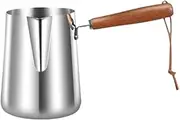 Fenteer Turkish Warmer Coffee Pot Milk Warmer with Scale Wooden Handle Milk Frothing Pitcher Stainless Steel for Household Office Bar, 1000ml