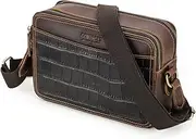 [FAOONNMY] Men's Genuine Leather Crossbody Shoulder Bag with Adjustable Strap for 8.3" iPad mini, Fashion Crocodile Pattern Multi Compartments Zipper Bag Large Capacity for Outdoor Travel Business Coffee