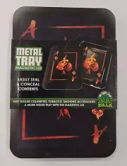 Smokezilla 7"x 5" Metal Rolling Tray Magnetic Lid Flame Ace Skull Stash Box NEW