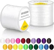 2 Rolls FIVEIZERO 0.7mm Flat Elastic Bracelet String Cord, 218Yds High Stretch Bead Cord Elastic String for Bracelet Necklace Jewelry Making, Stretchy Beading String for Clay Beads, Pony Beads (White)