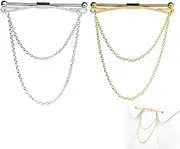 [KASESSS] Pack of 4 Tie Collar Pin Classic, Collar Bar Pins with Chain, Collar Pin Men's Business, Collar Pin for Valentine's Day, Anniversary, Wedding, Party, Meeting, Date (Gold, Silver), Universal,