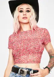[Twiin] Floral Mesh Crop Top