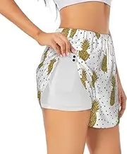[JBYJBX] Gold Glitter Pineapples Fruit Print Shorts Athletic Running Women's Workout Pockets Gym Quick-Dry Sport Hiking Elastic