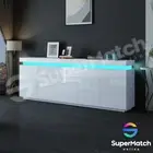 Modern RGB LED Sideboard Buffet Gloss Storage Cabinet 5 Doors Cupboard White