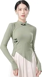 [Angcoco] Women's Elegant Mandarin Collar Cheongsam Long Sleeved Blouse Tops