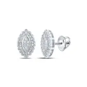10K WHITE GOLD ROUND DIAMOND OVAL CLUSTER EARRINGS 1/5 CTTW