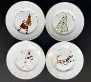 4 Crate & Barrel China Let It Snow Santa Sleigh Snowman 8 1/4" Dessert Plates