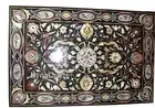 Rectangle Black Marble Restaurant Table Top Gemstone Inlay Work Dining Table Top