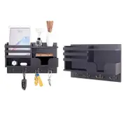 Key and Mail Holder for Wall with Shelf and 4 Hooks Mail Sorter Organizer-Black
