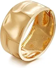 [GREICHFAN] Gold Polished Chunky Twisted Hinged Waterdrop Bangle Bracelet for Women Spiraled Oval Bangle Bracelet